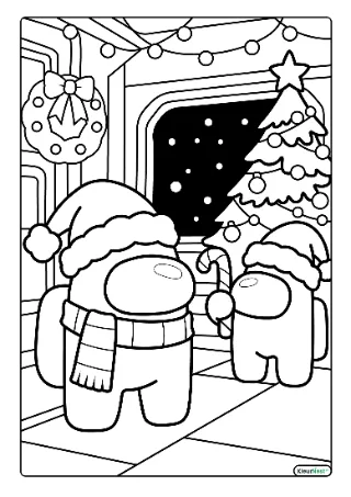 Among us kerst kleurplaat — gratis printbare PDF