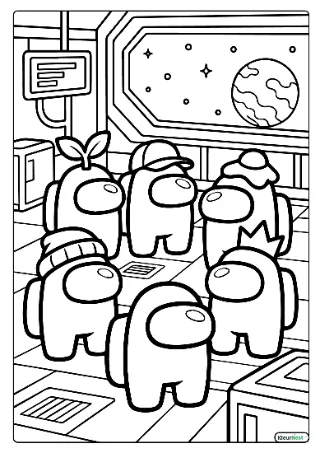 Among us poppetjes kleurplaat — gratis printbare PDF
