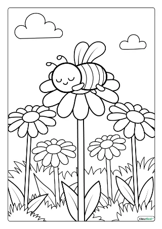 Bijen en bloemen kleurplaat — gratis printbare PDF