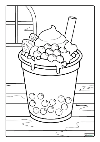 Bubble tea boba parels kleurplaat — gratis printbare PDF