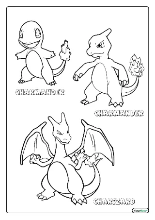 Charmander charmeleon charizard kleurplaat — gratis printbare PDF