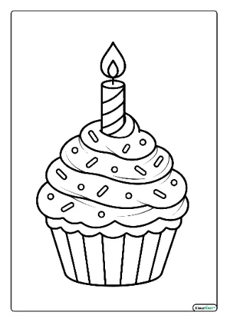 Cupcake met kaarsje kleurplaat — gratis printbare PDF