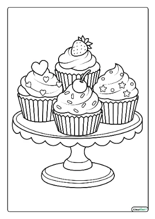 Cupcakes op etagere kleurplaat — gratis printbare PDF