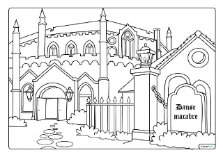 Danse macabre kleurplaat — gratis printbare PDF