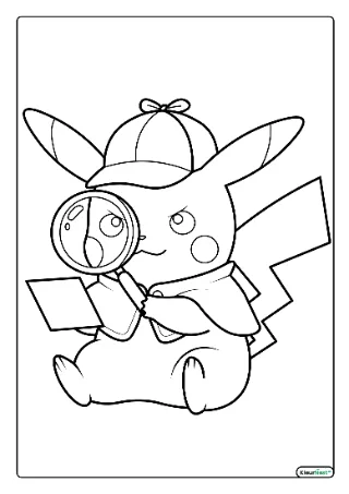 Detective pikachu kleurplaat — gratis printbare PDF