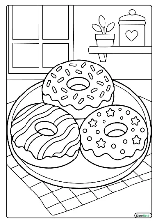 Donuts op bord kleurplaat — gratis printbare PDF