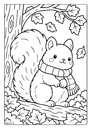 Eekhoorn herfst kleurplaat — gratis printbare PDF