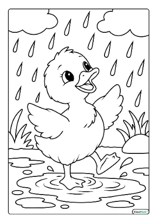 Eendje in de regen kleurplaat — gratis printbare PDF