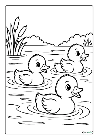 Eendjes in het water kleurplaat — gratis printbare PDF