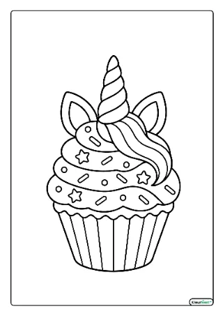 Eenhoorn cupcake kleurplaat — gratis printbare PDF