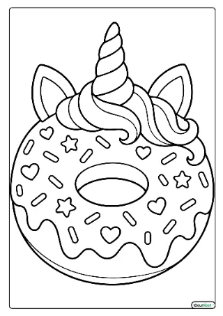 Eenhoorn donut kleurplaat — gratis printbare PDF