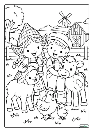 Fien en teun boerderijvriendjes kleurplaat — gratis printbare PDF