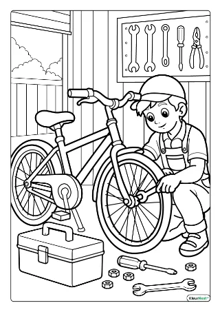Fietsenmaker kleurplaat — gratis printbare PDF