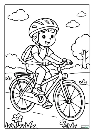 Fietser op fiets kleurplaat — gratis printbare PDF