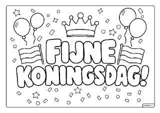 Fijne koningsdag kleurplaat — gratis printbare PDF
