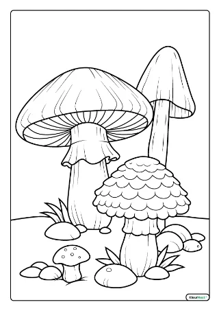 Groep paddenstoelen kleurplaat — gratis printbare PDF
