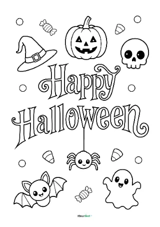 Happy halloween kleurplaat — gratis printbare PDF