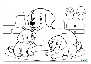 Honden en puppies kleurplaat — gratis printbare PDF