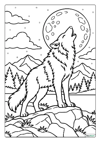 Huilende wolf kleurplaat — gratis printbare PDF