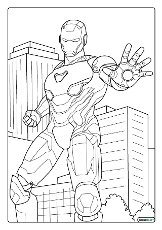 Iron man actie kleurplaat — gratis printbare PDF