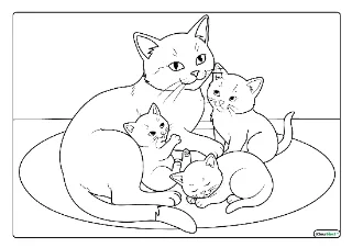 Kat met kittens kleurplaat — gratis printbare PDF