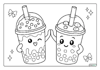Kawaii boba vriendjes kleurplaat — gratis printbare PDF