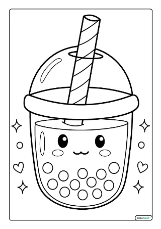 Kawaii bubble tea kleurplaat — gratis printbare PDF