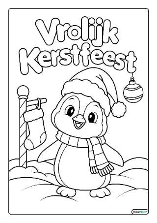 Kerst pinguin kleurplaat — gratis printbare PDF