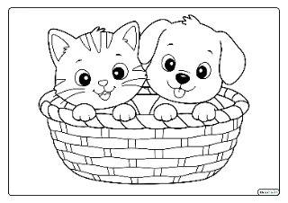 Kittens en puppies mand kleurplaat — gratis printbare PDF