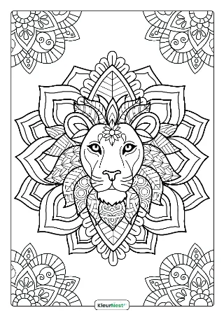 Leeuw mandala kleurplaat — gratis printbare PDF