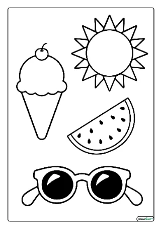 Makkelijke zomer peuters kleurplaat — gratis printbare PDF