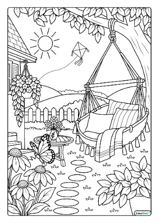 Moeilijke zomer kleurplaat — gratis printbare PDF