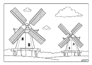 Molens kleurplaat — gratis printbare PDF