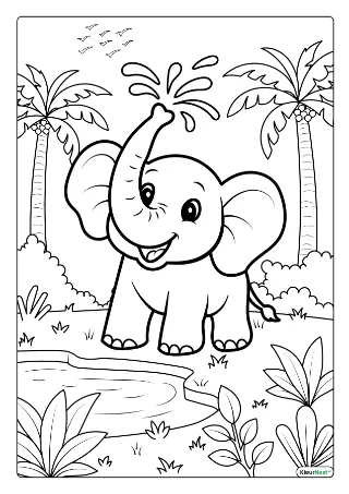 Olifant in natuur kleurplaat — gratis printbare PDF