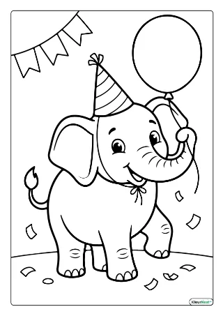 Olifant verjaardag kleurplaat — gratis printbare PDF