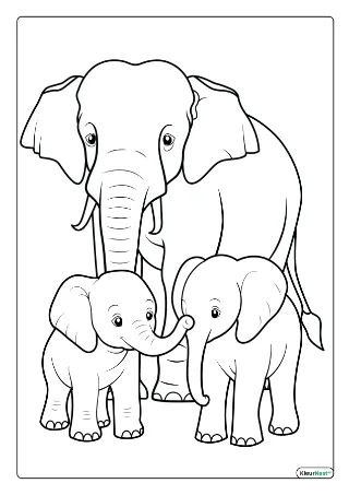 Olifanten familie kleurplaat — gratis printbare PDF