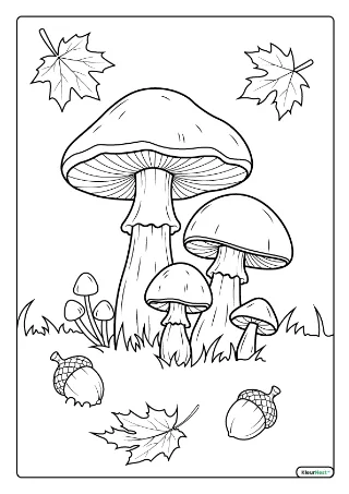 Paddenstoelen in de herfst kleurplaat — gratis printbare PDF