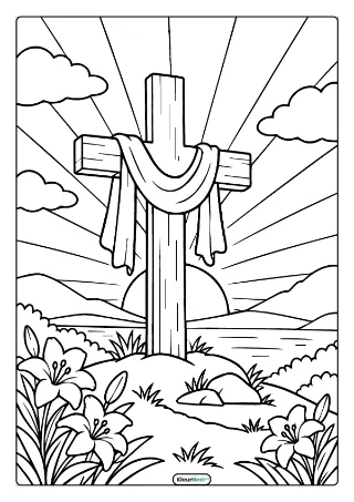Pasen christelijk kruis kleurplaat — gratis printbare PDF