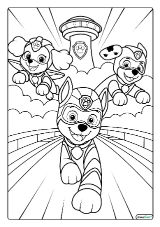 Paw patrol mega pups kleurplaat — gratis printbare PDF