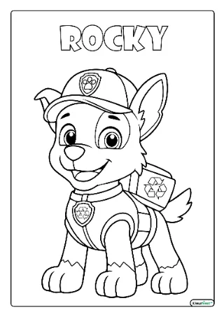 Paw patrol rocky kleurplaat — gratis printbare PDF