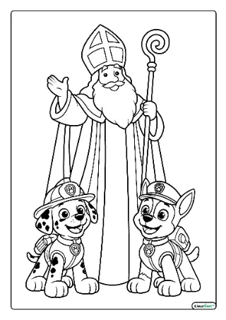 Paw patrol sinterklaas kleurplaat — gratis printbare PDF
