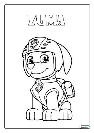 Paw patrol zuma kleurplaat — gratis printbare PDF