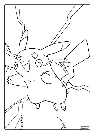 Pikachu met bliksem kleurplaat — gratis printbare PDF