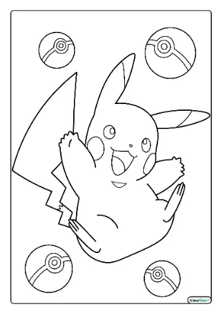 Pikachu springt kleurplaat — gratis printbare PDF