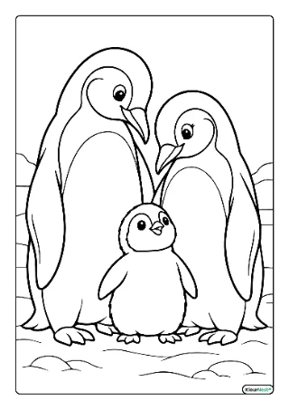 Pinguin familie kleurplaat — gratis printbare PDF