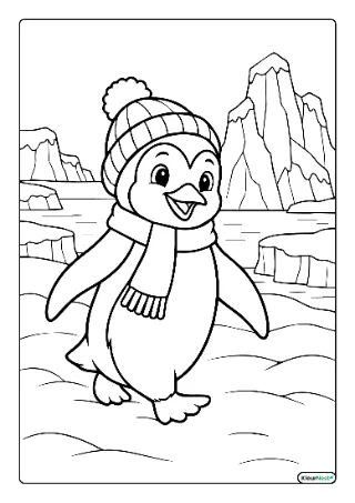 Pinguin in de sneeuw kleurplaat — gratis printbare PDF