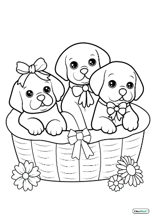 Puppies kleurplaat — gratis printbare PDF