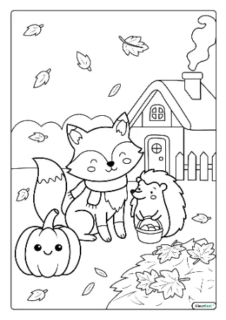 Schattig herfst kleurplaat — gratis printbare PDF
