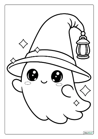 Schattig spookje kleurplaat — gratis printbare PDF
