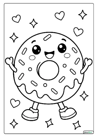 Schattige donut kleurplaat — gratis printbare PDF